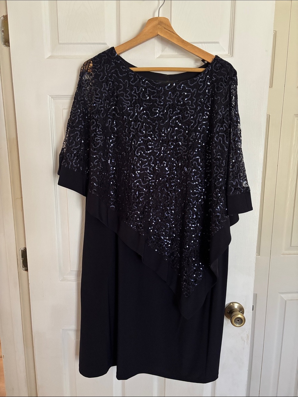 R & M Richards Navy Sequin Midi Dress